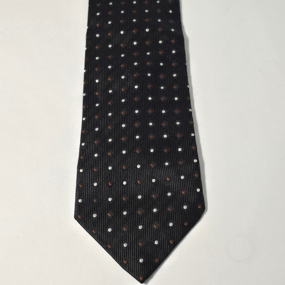 Ermenegildo Zegna Men Black Silk Dotted Ribbed Necktie Garmany Italy 4"x58"